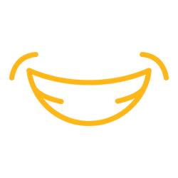 Orange icon of a smile showing teeth